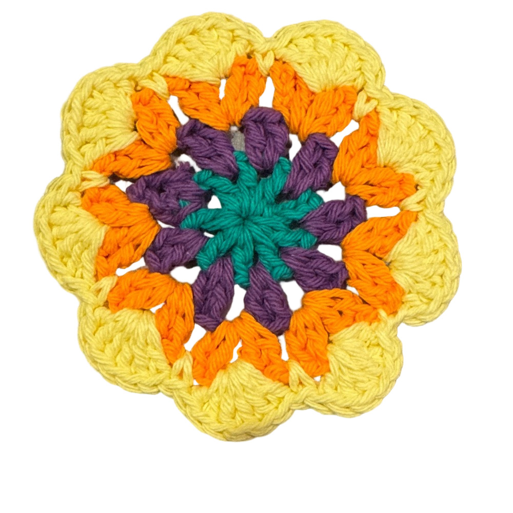 Groovy Mug Rug Coaster - Retro Daisy Granny - 100% Cotton - Handmade by Seller